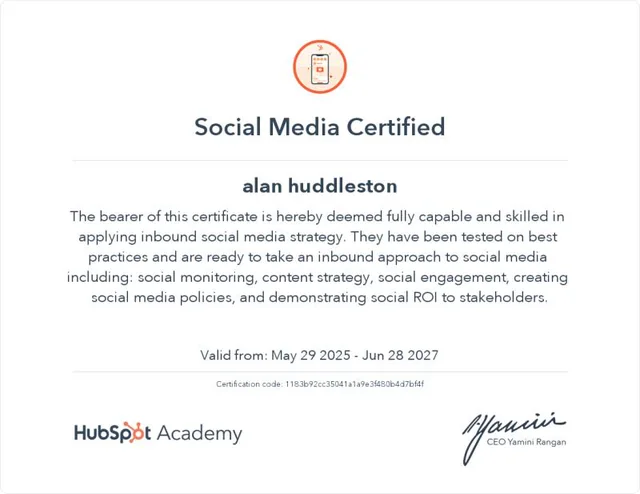 Social Media Certified, HubSpot Academy certificate